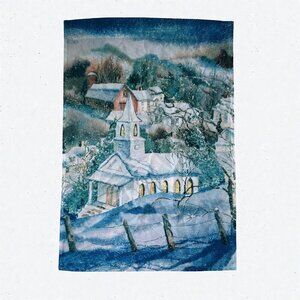 Winter Scene Toland Garden Flag Snowy Church Design Polyester 28" X 40"